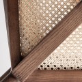 Luxusní art deco geometrické hnědé atypické křeslo Mari s vídeňským ratanovým výpletem a masivním rámem s béžovým potahem 88 cm