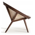 Luxusní art deco geometrické hnědé atypické křeslo Mari s vídeňským ratanovým výpletem a masivním rámem s béžovým potahem 88 cm