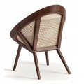 Luxusní art deco geometrické hnědé atypické křeslo Mari s vídeňským ratanovým výpletem a masivním rámem s béžovým potahem 88 cm