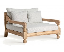 Luxusní koloniální hnědé zahradní křeslo Borinila s čalouněním a béžovým potahem s polštáři a vyřezávanými nožičkami 138 cm