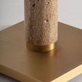 Luxusní art deco travertinová stojací lampa Jerf s bílým válcovým bavlněným stínítkem s bouclé potahem 166 cm