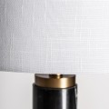 Luxusní art deco mramorová černá stojací lampa Jerf s válcovým bílým stínítkem a kovovou zlatou čtvercovou podstavou 163 cm
