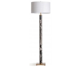 Luxusní art deco mramorová černá stojací lampa Jerf s válcovým bílým stínítkem a kovovou zlatou čtvercovou podstavou 163 cm