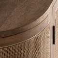Luxusní art deco obdélníkový čtyřdveřový TV stolek Vimbio z masivního dřeva v hnědé barvě s proutěným výpletem 200 cm