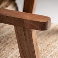 Luxusní retro křeslo Bodhi se vzorovaným pruhovaným béžovým potahem a hnědým rámem z mangového dřeva 71 cm