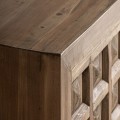 Luxusní etno čtyřdveřový masivní obdélníkový příborník Hosefa s vyřezávanými čtvercovými ornamenty a kovovými nožičkami 206 cm