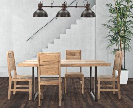 Designová masivní sestava jídelního nábytku Cubilio z akáciového dřeva v naturální světle hnědé barvě