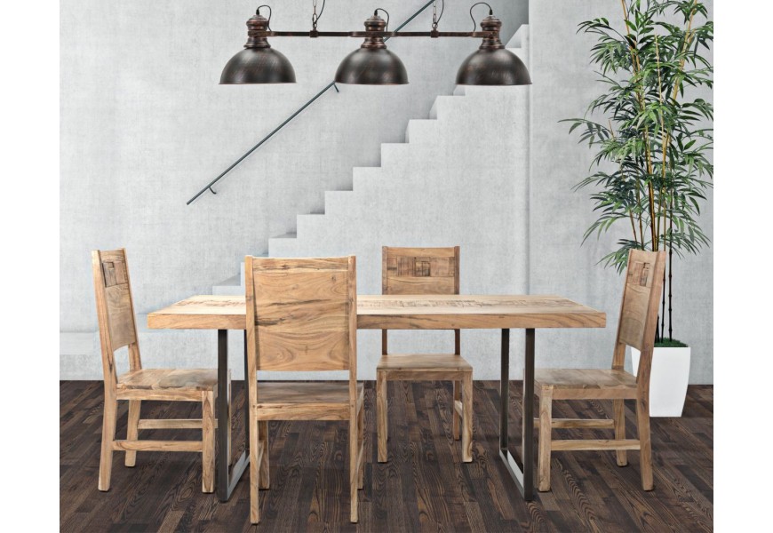 Designová masivní sestava jídelního nábytku Cubilio z akáciového dřeva v naturální světle hnědé barvě