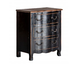 Luxusní vintage černá komoda Zena Noir se třemi zásuvkami s kovovými úchyty s hnědou vrchní deskou 70 cm