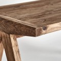 Luxusní venkovský obdélníkový hnědý psací stůl Henry z masivního dřeva s přírodní štěrkturou a nožičkami ve tvaru A 148 cm