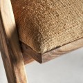 Luxusní etno masivní hnědé křeslo Puris s jutovým hnědým strukturovaným potahem a geometrickým vzorováním 83 cm