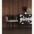 Luxusní moderní art deco čalouněné sametové křeslo Morisa v oblém tvaru šedé a hnědé barvě 79 cm