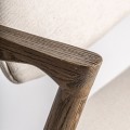 Luxusní moderní masivní hnědá čalouněná jídelní židle Salena se lněným béžovým texturovaným potahem 80 cm
