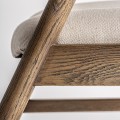 Luxusní moderní masivní hnědá čalouněná jídelní židle Salena se lněným béžovým texturovaným potahem 80 cm