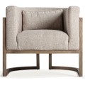 Luxusní art deco čalouněné křeslo Aster s béžovým potahem a hnědou masivní konstrukcí s vídeňským výpletem 84 cm