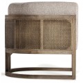 Luxusní art deco čalouněné křeslo Aster s béžovým potahem a hnědou masivní konstrukcí s vídeňským výpletem 84 cm