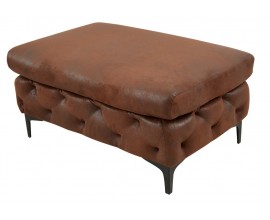 Chesterfield taburetka Modern Barock s koženým potahem v hnědé barvě a výrazným hlubokým prošíváním s malými nožičkami z kovu v černé barvě