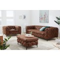 Chesterfield obdélníková hnědá kožená čalouněná prošívaná taburetka Modern Barock s černými kovovými matnými nožičkami 90 cm