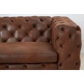 Luxusní chesterfield hnědá kožená prošívaná třímístná sedačka Modern Barock s černými kovovými nožičkami 235 cm