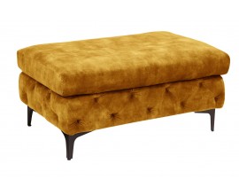 Štýlová chesterfield horčicová žltá čalúnená taburetka Modern Barock s prešívaným poťahom a čiernymi kovovými nožičkami 92 cm