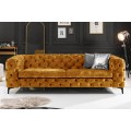 Luxusní třímístná chesterfield sedačka Modern Barock se sametovým potahem s prošíváním v hořčičné barvě s nožičkami 235 cm