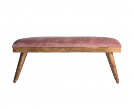 Luxusní chesterfield čalouněná lavice Elonna ve stylu shabby chic obdélníkového tvaru se zaoblenými nožičkami z mangového dřeva se starorůžovým sametovým potahem