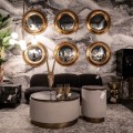 Luxusní art deco kulaté nástěnné zrcadlo Manisa se zlatým rámem a vzorem 81 cm