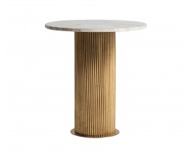 Luxusní art deco kulatý mramorový zlatý příruční stolek Lensy s bílou vrchní deskou a kovovou nohou 55 cm