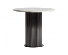 Luxusní art deco mramorový kulatý příruční stolek Lensy s šedou kovovou drážkovanou nohou a bílou vrchní deskou 50 cm