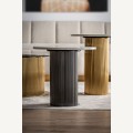 Luxusní art deco mramorový kulatý příruční stolek Lensy s šedou kovovou drážkovanou nohou a bílou vrchní deskou 50 cm