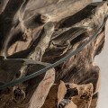 Luxusní etno kulatý konferenční stolek Zamir s atypickou nohou z masivního teakového dřeva v hnědé barvě 130 cm