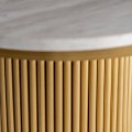 Luxusní art deco kulatý mramorový barový stůl Benny se zlatou kovovou nohou a vrchní bílou deskou s šedými žilkami 76 cm