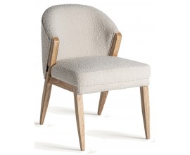 Luxusní bouclé skandinávské masivní křeslo Brilon s bílým bavlněným potahem a hnědými nožičkami 83 cm