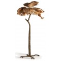 Luxusní etno stojící lampa Palm v podobě palmy s kovovým hnědým kmenem a listy z přírodního hnědého vlákna 147 cm