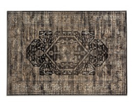 Luxusní zámecký obdélníkový koberec Viscos s krátkým vlasem v černé a hnědé barvě s ornamenty 340 cm