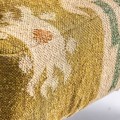 Luxusní etno orientálně čalouněné žluto červené vzorované křeslo Reria s hnědými masivními dřevěnými nožičkami 90 cm