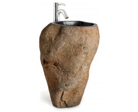 Luxusní moderní atypické umyvadlo Piedra z přírodního kamene v hnědé barvě se strukturou 90 cm