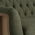 Luxusní retro čalouněná čtyřmístná zelená prošívaná sedačka Lesan s potahem z juty a masivními hnědými nožičkami 261 cm