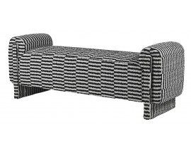 Luxusní art deco černo bílá čalouněná dvoumístná obdélníková lavice Hubert se vzorovaným páskovým designem 155 cm