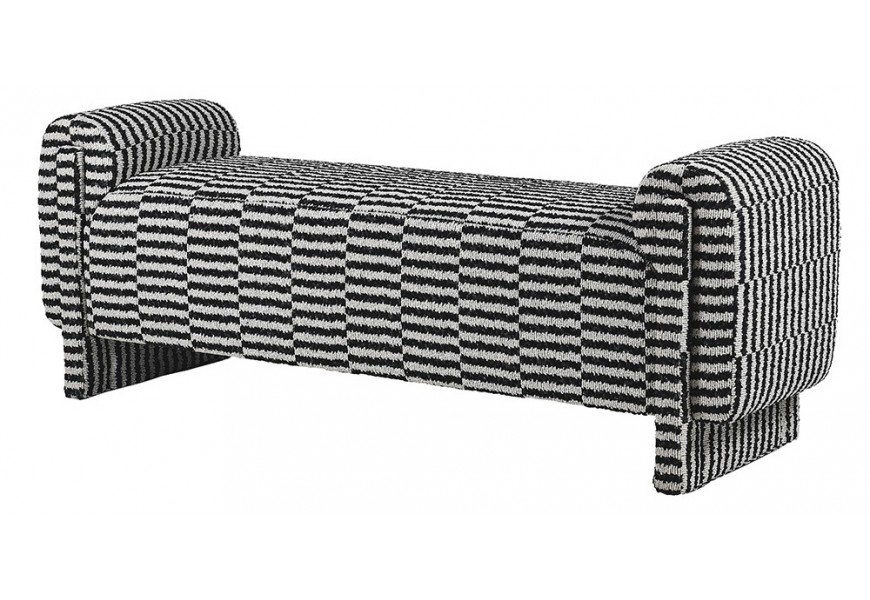 Luxusní art deco černo bílá čalouněná dvoumístná obdélníková lavice Hubert se vzorovaným páskovým designem 155 cm