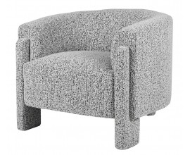 Luxusní art deco moderní zaoblené čalouněné křeslo Zetel s texturovaným potahem v šedě černém zrnitém designu 90 cm