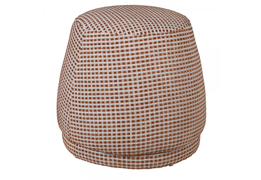 Stylová retro kostkovaná hnědo bílá taburetka Tate s čalouněním v kulatém tvaru s jemným prošíváním 46 cm