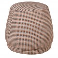 Stylová retro kostkovaná hnědo bílá taburetka Tate s čalouněním v kulatém tvaru s jemným prošíváním 46 cm
