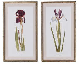 Stylový venkovský set obdélníkových nástěnných obrazů Floras s květinami s jemnou patinou s ratanovým rámem 70 cm