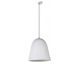 Stylová industriální moderní bílá kulatá lampa Hollie se strukturovaným stínítkem s keramickým vzhledem 57 cm