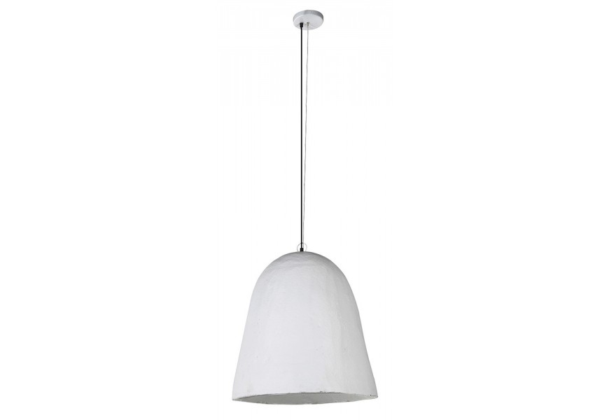 Moderní inudstriální bílá závěsná lampa Hollie s rozšířeným kulatým stínítkem s matným strukturovaným povrchem v keramickém vzhledu na tenkém kabelu