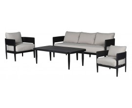 Moderní zahradní sedací souprava Alair z černého kovu s béžovými polštáři a obdélníkovým konferenčním stolkem 198 cm