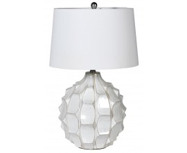 Moderní stolní lampa Grelia s bílou keramickou podstavou s designem okvětních lístků a textilním stínítkem 63 cm