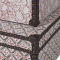 Vintage sada tří truhlic Kalinda s květinovým a geometrickým vzorem v béžových tónech a hnědým koženým lemováním 80 cm