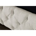 Stylová chesterfield čalouněná béžová manželská postel Kreon se lněným texturovaným potahem s nízkými černými nožičkami 220 cm